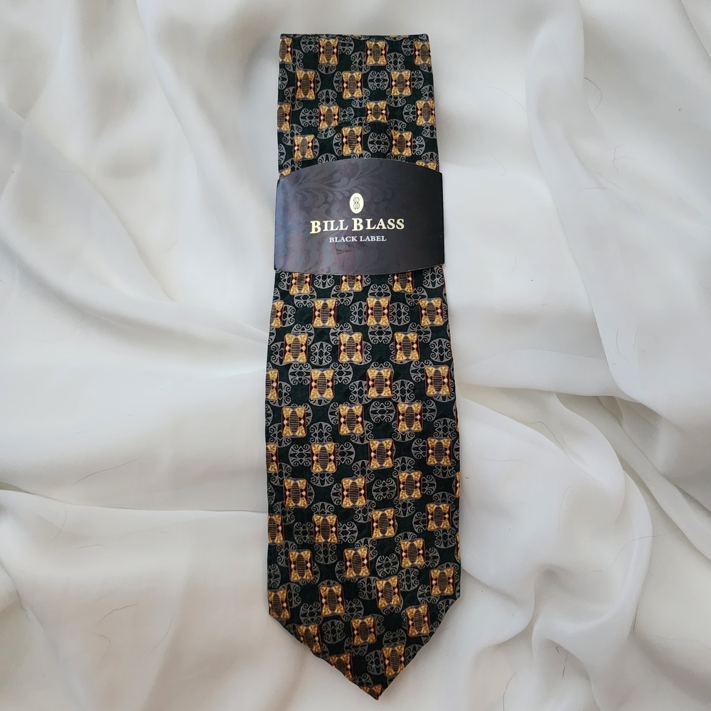 Bill Blass Black Label Men's Geometric Tie - Dark Green & Gold